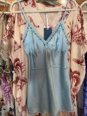 Gold Hawk Silk Dream Blue Tunic Cami W/ Beading&Sequins , Washable Silk NWT $200